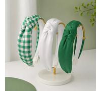 3 pezzi/Set Fasce per capelli bianche e verdi per il ritorno a scuola, Fasce per capelli con fiocco a quadri di palma, Fasce per capelli eleganti, Accessori per capelli carini per ragazze, Regalo per 