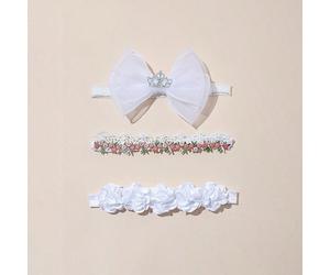 3 pezzi/Set Fascia per capelli per bambina - Accessori per capelli per neonati ultra morbidi elastici senza cuciture con fiocchi | Elegante corona, pizzo floreale e chiffon | Perfetto per matrimoni es