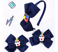 3 pezzi/set Fermagli per capelli a fiocco blu navy per la stagione di laurea, fasce per capelli per il ritorno a scuola, fiocchi per capelli a forma di lettera e cuore, accessori carini per capelli pe