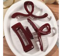 3 pezzi/set Fermagli per capelli quadrati extra large a onde incrociate color borgogna, accessori per capelli stile vacanza al mare per frangia e capelli ribelli, fermagli per capelli autunno/inverno 