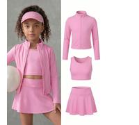 3 pezzi/Set Giacca casual carina per ragazze giovani + Canotta + Gonna, Alta elasticità e comfort casual, Tessuto ad alta elasticità, Vestibilità lusinghiera, Libertà di movimento, Adatto per ciclismo
