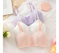 3 pezzi Set intimo con reggiseno e canottiera in pizzo per ragazze/adolescenti, morbido, confortevole e amichevole per la pelle, senza cuciture e senza vincoli 8Y,9Y,10Y,11Y,12YColore unicoPoliestere