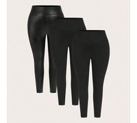 3 pezzi/set Leggings casual versatili da donna taglia comoda, colore unito, adatti per uso quotidiano e all'aperto Piccola 4XL,Piccola 3XL,Piccola 2XL,Piccola 1XL,Piccola 0XLColore unicoPoliuretano,Te