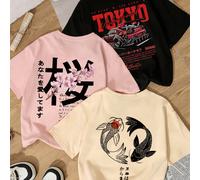 3 pezzi/set Nuova maglietta casual estiva a maniche corte e collo rotondo, con stampe divertenti di auto da corsa e motivi floreali e uccelli giapponesi, top versatile e alla moda per le donne L,M,S,X