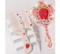 3 pezzi Set per la cura dei capelli per bambini, include 1 spazzola per capelli bagnati e asciutti e 1 spazzola massaggiante, AURA ACCENTS Spazzola con setole morbide a tema fragola, progettata per ba
