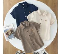 3 pezzi Set per ragazzi pre-adolescenti: Camicia a maniche corte con colletto piccolo, in tessuto morbido e casual, con pezze in pelle, adatta per la scuola, feste, serate, viaggi 8Y,9Y,10Y,11Y,12YCol