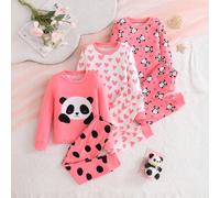 3 pezzi Set pigiama aderente per ragazze con stampa di creature marine su tutto il capo, top a maniche lunghe e pantaloni 6Y,7Y,4Y,5YFumetto,Geometrico,GraficoTessuto in maglia