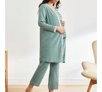 3 pezzi Set pigiama premaman: Canotta da allattamento e pantaloni + Giacca con inserti in pizzo, dettagli morbidi ed eleganti, abbigliamento autunno/inverno L,M,S,XLTessuto in maglia