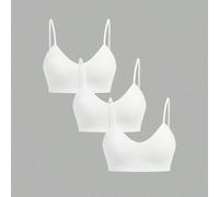 3 pezzi/set Ragazze adolescenti Canotta minimalista scollo a V, Reggiseno imbottito e Biancheria intima con schiena a racer, Colore unito comodo 14Y,13Y,16Y,15YColore unicoCotone