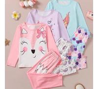 3 pezzi/set Ragazze giovani, completi casual autunnali con stampe carine di scoiattolo, unicorno e sirena, top a maniche lunghe e pantaloni 6Y,7Y,8Y,4Y,5YAnimale,Fumetto,Geometrico,PiantePoliestere