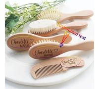 3 pezzi Set regalo spazzola per capelli per neonati in legno con testo personalizzato, regali per il bagnetto del bambino con spazzola e pettine personalizzati con nome, regali commemorativi per il ba