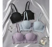 3 pezzi set reggiseno senza ferretto in pizzo con colore tinta unita, stile minimalista, confortevole e di supporto 70B,75A,75B,75C,75D,80A,80B,80C,80D,85B,85C,85D,90C,90BColore unicoTessuto