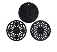 3 pezzi/set sottobicchiere in silicone con motivo ritagliato, a forma di fiore, cuscinetto isolante circolare, filtro for l'acqua, accessorio da cucina anti-scottatura per Padelle Teiere Ciotole(Gray)