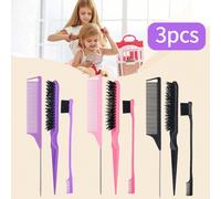 3 pezzi/set Strumenti per acconciature per bambini, include pettine, spazzola per sopracciglia, spazzola per ciocche colorate rosa,Viola,neroBlocchi di colore,Lettere,Colore unicoABS