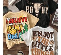 3 pezzi Set T-Shirt a maniche corte con stampe semplici e casual di ragazzino, "Goditi le piccole cose", deserto e cactus per ragazzi giovani, estivo 6Y,7Y,4Y,5YFumetto,Ritratto,Geometrico,Lettere,slo