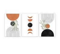 3 pezzi/set vintage boho geometria linea foglia poster tela pittura astratta immagini botaniche arte murale per cucina arredamento casa 50x70cmx3 senza cornice