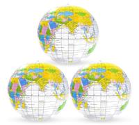3 pezzi, sfera del mondo gonfiabile, in PVC, globo, geografia, mappamondo gonfiabile, per spiaggia, scuola, istruzione, bambini, adolescenti, dopo il gonfiaggio, 28-30 cm (trasparente)