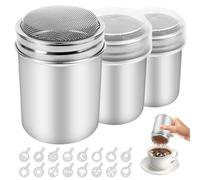3 pezzi Shaker per polvere in acciaio inossidabile，a rete Shaker per cacao con coperchio per caffè Cappuccino，per Cioccolato，Spargizucchero in Acciaio Inox con Coperchio