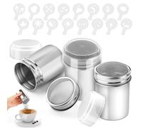 3 pezzi Shaker per polvere in acciaio inossidabile，a rete Shaker per cacao con coperchio per caffè Cappuccino ， per Cioccolato，Spargizucchero in Acciaio Inox con Coperchio