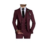 3 pezzi Slim Fit un bottone Blazer gilet pantaloni formale Business matrimonio Prom Suit, Borgogna, 3XL