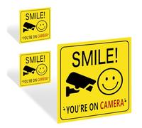 3 pezzi Smile You Are On Camera Sign, cartello CCTV autoadesivo da 100 mm per esterni, adesivo CCTV riflettente Smile Your On Camera Signs per avvisare/avvisare visitatori o clienti (100 mm x 100 mm)