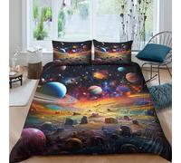 3 Pezzi Spacecoperto 3D Stampato Planet Earth Space Set Di Biancheria Cerniera Nascosta Microfibra 2 Federe Per BambDouble（200x200cm）