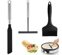 3 Pezzi Spatola per Crêpe Set, Spatola per Crêpe in Acciaio Inox 304 e Silicone, Distributori per Pancake a T, Pennello da Forno, per Utensili da Cucina, Cucinare e Cuocere in Casa