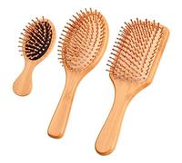 3 Pezzi Spazzola Legno Antistatica per Capelli, Bambù Pettine Massaggiante a Cuscino D'aria, Set di Pettini Ricci e Lisci Spessi per Donne, Uomini e Bambini