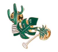 3 Pezzi Spilla Gioiello a Forma di Cactus e Foglia per Donne | Lega Verde, Design Ispirato al Mondo Naturale, Leggero, per Foulard e Camicie Nelle Uscite Estive