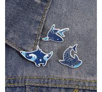 3 pezzi Spille a tema creature marine, squalo, razza, squalo balena, elementi di onde, design fantasy, stile sogno marino, accessorio per guarigione quotidiana, decorazione zaino, regalo per amanti de