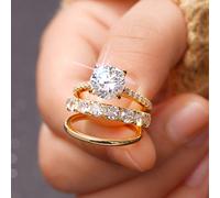 3 pezzi Splendido anello romantico in argento sterling 925 con alto scintillio, anello di fidanzamento con cuore, regalo di San Valentino per la fidanzata, gioielleria fine per donna 7,9,6,8,10Argento