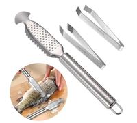 3 Pezzi Squamatore Pesce,Professionale Squama Pesce | Raschietto Pesce & Pinzette di Pesce,Pesce Squamatore Pesce con Manico Lungo Design a Dente di Sega per Cucina