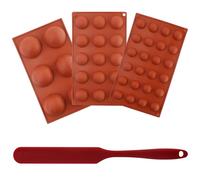 3 pezzi stampi per cioccolatini a mezza sfera, stampi silicone cioccolatini, stampi semisfere silicone, 6/15/24 cavità, marrone, con 1 raschietto in silicone, per torte, cioccolato, gelatina