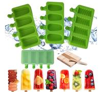 3 Pezzi Stampi per Gelato,12 Cavità per Ghiaccioli,con Coperchio e Bastoncini, in Silicone,per Cioccolato Congelato Fai da Te 50 Pezzi di Legno