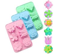 3 Pezzi Stampi per Sapone in Silicone Fiori, Stampo per Sapone Fatto a Mano Fai-Da-Te, Formine per Candele in Riutilizzabili e Antiaderente, per Bricolage,Candele,Cioccolato,Dolci,Cubetti di Ghiaccio