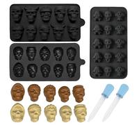 3 Pezzi Stampo Ghiaccio a Forma di Teschio, 35 Cavità Stampo in Silicone Halloween, 3D Stampi per Cubetti di Ghiaccio Teschio con 2 Pipetta per Cocktail Cioccolato Caramelle Candela Sapone Decorare