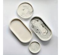 3 pezzi Stampo in silicone per vassoio ovale, base di stoccaggio, sottobicchieri di cristallo, posacenere, vaso da fiori in cemento, stampo per colata di resina e gesso Stampo per sottobicchiere roton