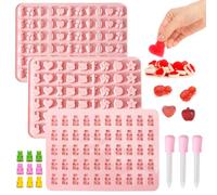 3 Pezzi Stampo Orsetti Gommosi Mini Stampi in Silicone per Caramelle Gommose 15 Modelli, Senza Bpa Piccoli Gelatina Formine Tappetino Silicone Forno Antiaderente con 3 Contagocce per Cioccolatini