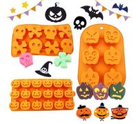 3 Pezzi Stampo Silicone Fantasma Halloween, Stampo Silicone Zucca Halloween, per DIY Ossa, Zucca Sorridente, Zucca Arrabbiata, Gelatina, Caramelle Teschio, Cioccolato, Cubetti Ghiaccio