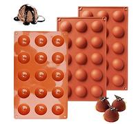 3 Pezzi Stampo Silicone Semisfera, 15 Cavità Medio Stampi per Cioccolatini, Ø 3.8 cm Stampo da Forno per Fare Bombe al Cioccolato Caldo, Torta, Gelatina, Mousse a Cupola