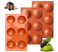 3 Pezzi Stampo Silicone Semisfera, 6 Cavità Grande Stampi per Cioccolatini, Ø 6.7 cm Stampo da Forno per Fare Bombe al Cioccolato Caldo, Torta, Gelatina, Mousse a Cupola