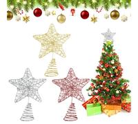 3 Pezzi Stella Albero Di Natale in Plastica,20x25cm Metallico Glitterato Stella Punte,Stella Puntale per Albero Di Natale,Decorazione Christmas Tree Topper Decoration Star,Oro/Argento/Rosso