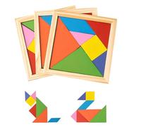 3 Pezzi Tangram Jigsaw Puzzle in Legno, Tangram Gioco di Abbinamento in Legno Puzzle Geometrico Colorato in Legno con Gioco di Riddle Box, Divertenti Giocattoli Educativi Rompicapo di Apprendimento