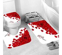 3 pezzi tappeti bagno Rosa Amore Tappeto Bagno Antiscivolo E Assorbente, Asciugatura Rapida Tappeto Doccia 50x80Cm, Tappetino Sagomato A Forma Di U,Coperchio Per Wc