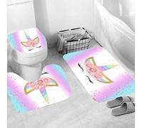 3 pezzi tappeti bagno Unicorno Tappeto Bagno Antiscivolo E Assorbente, Asciugatura Rapida Tappeto Doccia 45X75Cm, Tappetino Sagomato A Forma Di U,Coperchio Per Wc