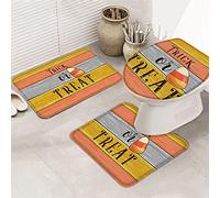 3 pezzi tappeti da bagno set tappetino da bagno Happy Halloween dolcetto o scherzetto caramella arancione giallo sfumato retrò venature del legno tappetino contorno ultra morbido e copertura per vas