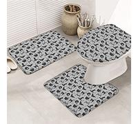 3 pezzi tappeti da bagno set tappetino da bagno Happy Halloween gatto nero cappello da strega teschio pipistrello ragno motivo piastrelle grigio tappetino contorno ultra morbido e coperchio per v