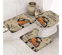 3 pezzi tappetini da bagno set tappetino da bagno Happy Halloween strega cappello smorfia zucca camion gatto nero teschio pipistrello ragno tappetino contorno ultra morbido e coperchio per v a doc