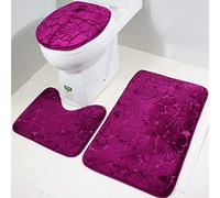 3 Pezzi Tappetino Antiscivolo Tappetino Doccia Super Soft Tappetino da Bagno Tappetino per Asciugatura Rapida, copriletto a Forma di U WC e coprisedile WC,rosone Rosso