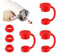 3 Pezzi Tappi Antigoccia con 3 Copertine di Paglia per YETI, Silicone Tappi Topper in Cannuccia a Prova di Perdite Senza BPA Compatibile con YETI Bicchieri con Cannuccia Bicchieri (Rosso)